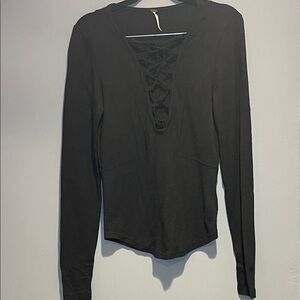 Free People Black Lace-Up Blouse size small